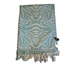 Pashmina Scarf Rectangle Fringed 2 Tone Green Subtle Metallic Wave Appx 71"*27"